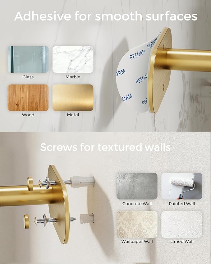 Gold Paper Towel Holder Under Cabinet, Self Adhesive or Wall Mount for Kitchen Bathroom, Stainless Steel Paper Towel Holders with Damping Effect, Single Hand Operable
