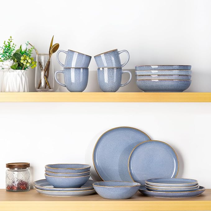 AmorArc Ceramic Dinnerware Sets,Handmade Reactive Glaze Stoneware Plates and Bowls Sets,Highly Scratch Resistant | Dishwasher & Microwave Safe Dishes Set,Service for 4 (12pc)