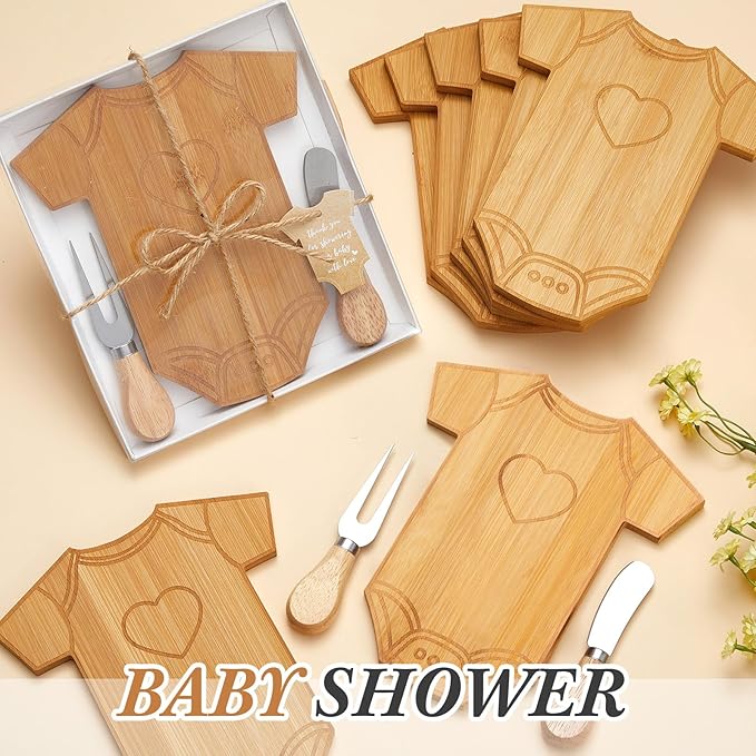 Ziliny 50 Set Baby Shower Gifts for Guest Prizes Clothing Shaped Mini Charcuterie Board Small Cheese Cutting Board Set with Knives Forks Baby Shower Party Favor Thank You Return Gifts (Bamboo Color)