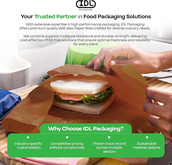 Brown Wet Wax Paper Roll 24" x 100' - USA-Made Moisture-Repellent Cooking Paper for Packing, Storing & Freezing - Heavy-Duty Food-Safe Wrapping Material for Meat, Cheese & Baked Goods by IDL Packaging