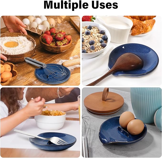 Spoon Holder, Spoon Rest for Kitchen,Ceramic Spoon Holder for Stove Top, Cooking Spoon Holder,Heat Resistant Utensil Rest for Countertop, Blue