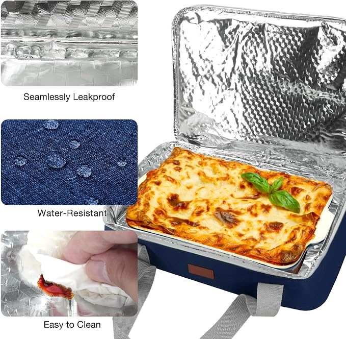 Casserole Carrier Bag - Double Decker Food Bag, Insulated Casserole Carrier for Hot or Cold Food, Lasagna Holder Tote for Picnics,Beaches,Traveling or Gifts (Blue)