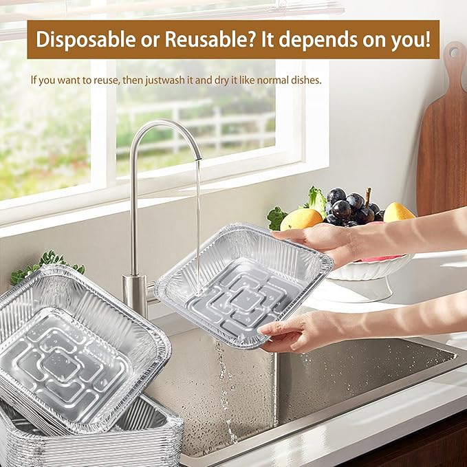 Non-Stick Disposable Air Fryer Aluminum Foil Liners Square 50PCS, Oil-Proof Aluminum Foil Tin Box Also for Steamer Basket Instant Pot Oven & Grill (8 * 8 Inch-Square)