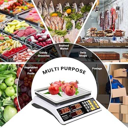 Price Computing Scale 66lb/30kg Commercial Food Scale, lb/kg/oz Conversion with Price Calculator, Counting, Dual LED Display, Flat Reversed Platter, Produce Scale for Farmer Market Retail Meat Shops