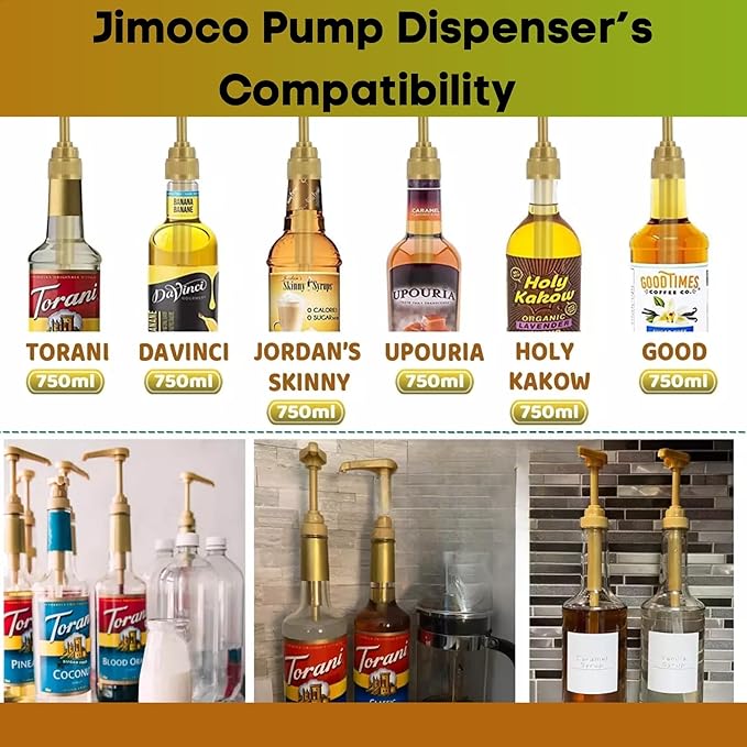 Jimoco Syrup Pump & Torani Syrup Bundle - Sugar Free Holiday Flavors, SF Pumpkin Pie, Brown Sugar Cinnamon, Peppermint, Vanilla Bean, French Vanilla, Caramel Classic - For Italian Soda Coffee, Lattes, Frappes With 6 Pump Dispensers