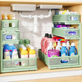 Under Sink Organizer, 2-Pack 3-Tier Thickened Metal Pull out Cabinet Organizer Shelf, Height Adjustable Slide out Storage Drawer Rack for Kitchen Bathroom Pantry Laundry Home Organization, Green