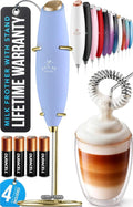 Zulay Kitchen Powerful Milk Frother Wand With 4 AA Duracell Batteries - Ultra Fast Handheld Drink Mixer - Electric Whisk Foam Maker for Coffee, Lattes, Cappuccino, Matcha & Creamer - Blue & Gold