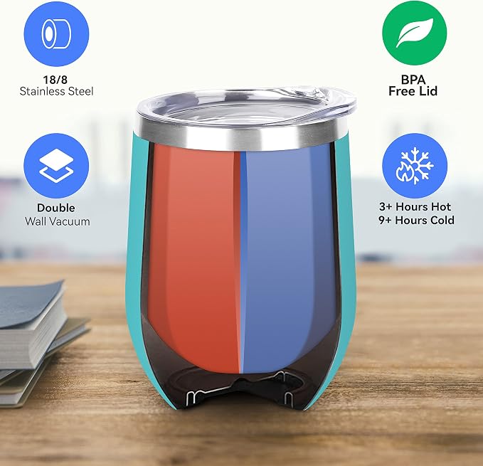 DOMICARE Stainless Steel Wine Tumbler Bulk with Lid, Personalized Insulated Tumblers Set, 12oz Travel Coffee Cups Pack of 16, Light Blue