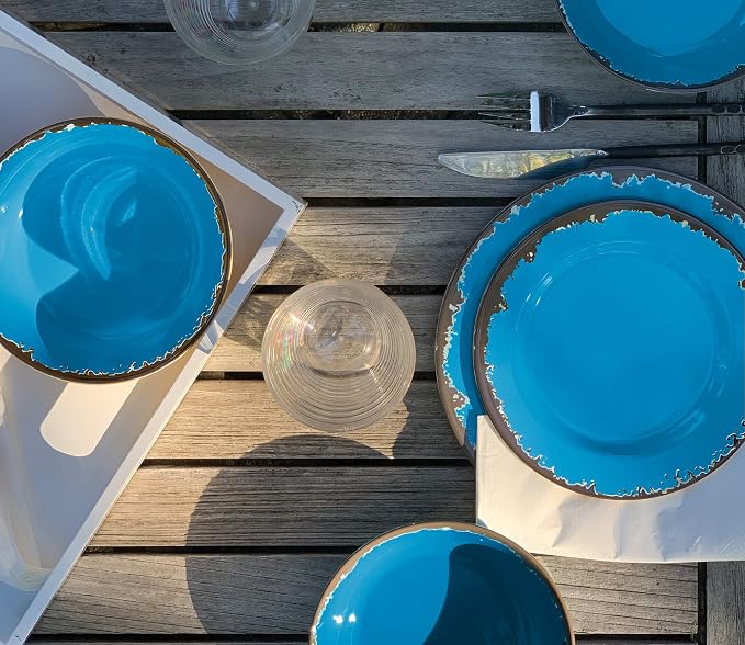 Fox Run Melamine Dinnerware Set, Dark Blue, 12 Piece