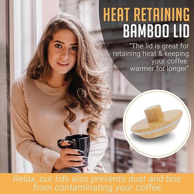 HEXNUB Caddy and Lid for Pour Over Coffee Maker, Bamboo Stand fits Chemex, Bodum, Cosori Carafes, Heatproof Mat, Filter Holder for Drip Coffee Maker - Brown Mat