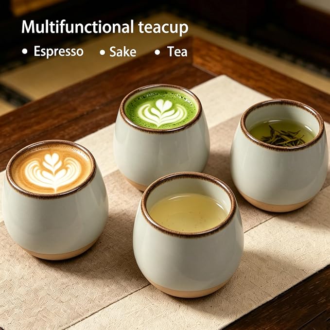 4pcs Japanese Tea Cups, 5.5OZ Vintage Espresso Cups, Handless Design Small Coffee Mugs, Microwave & Dishwasher Safe, Gift for Coffee Tea Lovers(4pcs Retro Grey)