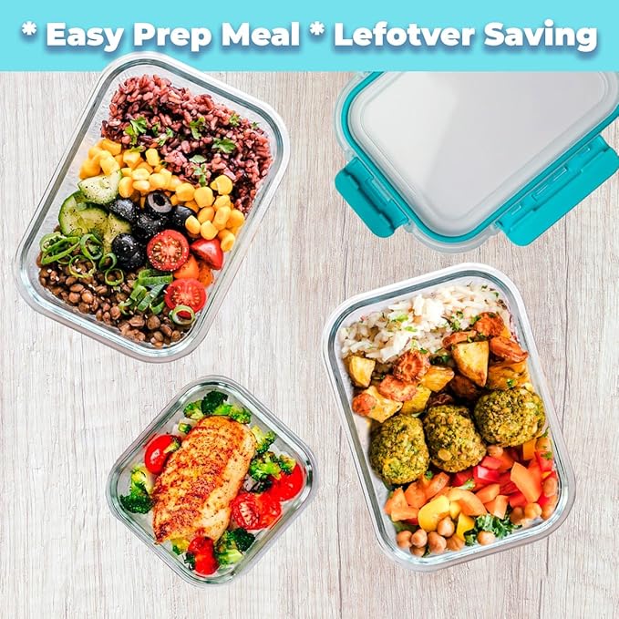 24 Piece Glass Microwave Dishwasher Safe Storage Prep Meal Containers with Lids Leak Proof (Blue)