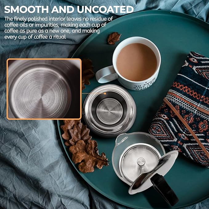 Clear Glass Moka Pot 4 Cup 220ml Stainless Steel Coffee Maker Uncoated Stovetop Espresso Coffeemaker Italian Classic Style Brewing Greca Cafe Mocha Machine for Cafeteras Camping Travel Home