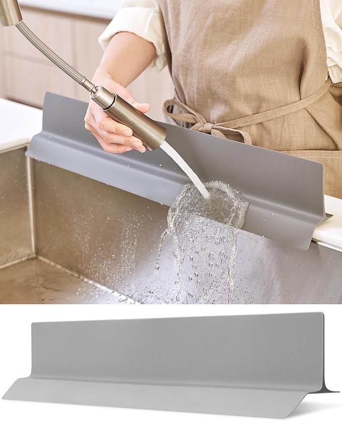 DEARCUS Kitchen Sink Splash Guard 23 Inch – Soft Silicone Water Shield Keeps Clothes & Countertops Dry, Strong Suction Non-Slip, No More Wet Sleeves or Sore Arms – Dishwasher Safe, Easy Install (Gray)