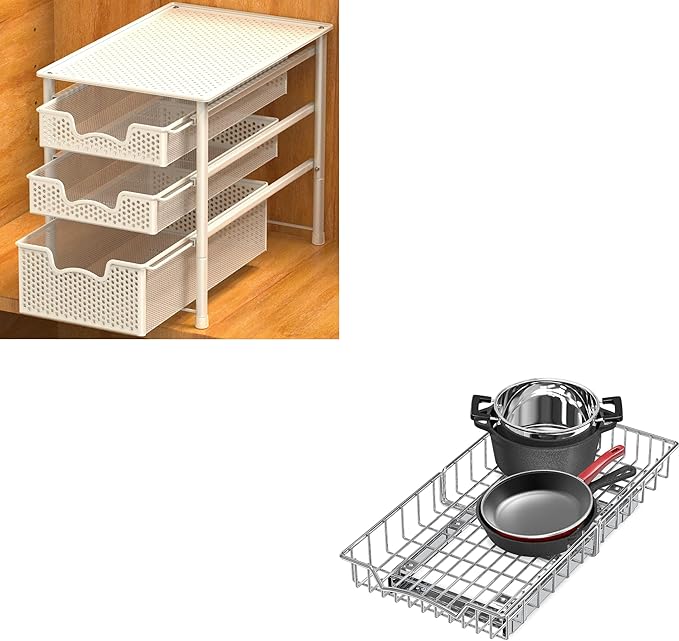 Simple Houseware 3 Tier Basket Drawer + Cabinet Pull-Out Shelf