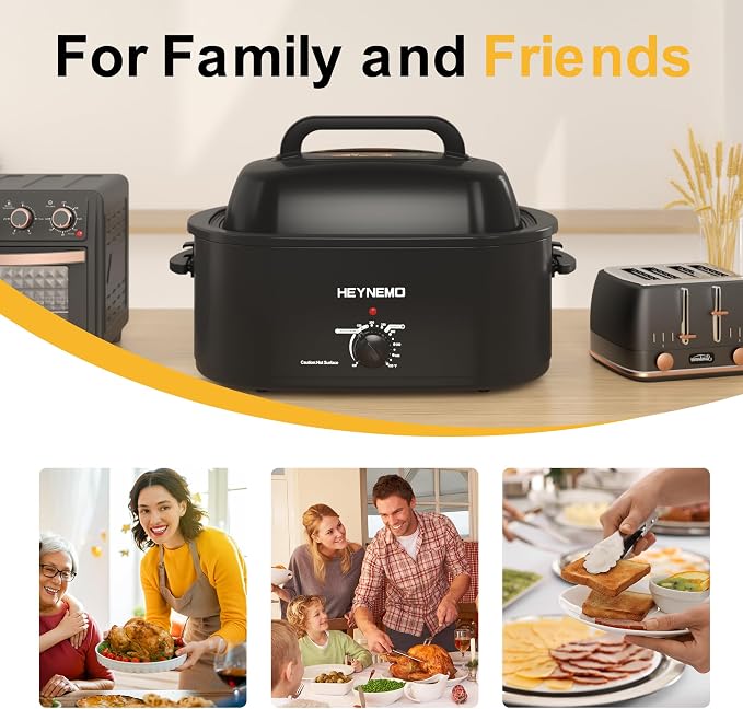 24 Quart Electric Roaster Oven with Visible & Self-Basting Lid, Large Turkey Roaster with Defrost Warm Function, Adjustable Temperature, Removable Pan Rack, Stainless Steel