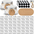 50 Set Mason Jars with Lids, 5 oz Mini Jam Wide Mouth Jars with Labels Stickers and String, Small Plastic Bottles for Canning Jelly Spice Herbs Honey Storage Wedding Party Favors