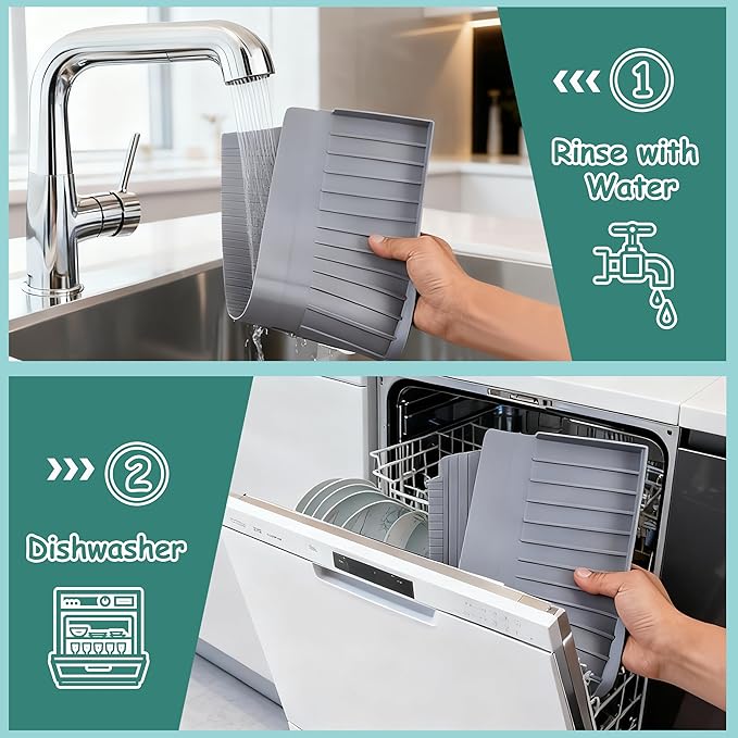 Silicone Sink Edge Protector Splash Guard, 24x4 Inch with Suction Cups & 5°Tilt, Cuttable for Kitchen Bathroom Countertops, Granite Quartz Surfaces (Gray)