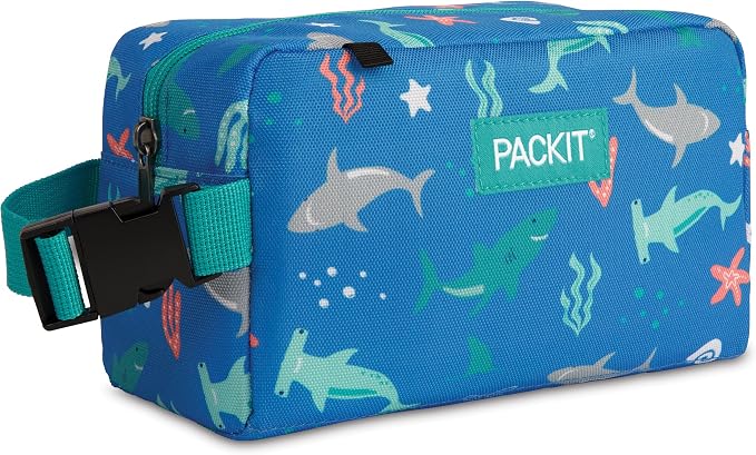 PackIt Freezable Small Insulated Snack Box, Sea Shark, with EcoFreeze Technology (Built-in Ice Pack), Mini Cooler or Small Lunch Bag, For Fresh Snacks On the Go, for Work, Gym, or Travel