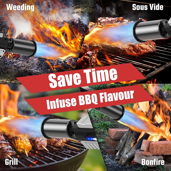 Powerful Propane Torch Gun with Front-Mounted LED Light | Adjustable Flame Thrower Gun, Flamethrower for Searing Steak, Charcoal Starter, BBQ and DIY(Propane Tank Not Included)