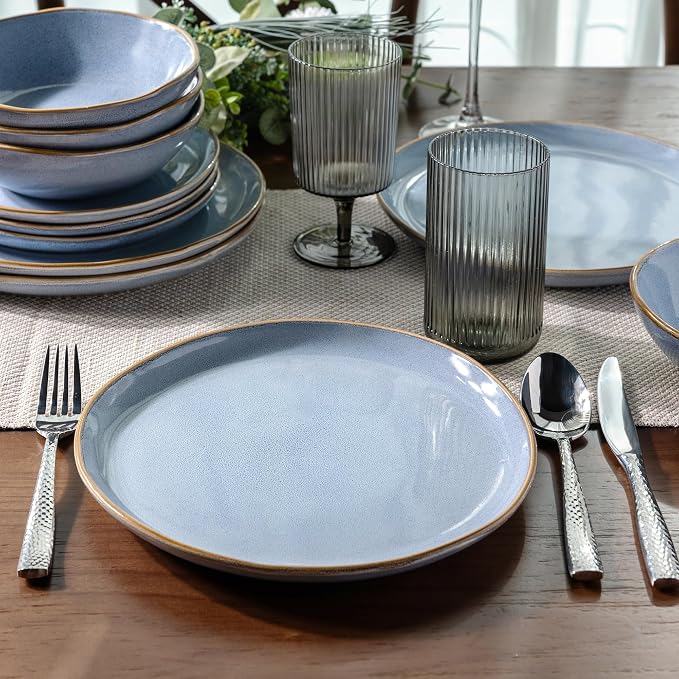 AmorArc Ceramic Dinnerware Sets,Handmade Reactive Glaze Stoneware Plates and Bowls Sets,Highly Scratch Resistant | Dishwasher & Microwave Safe Dishes Set,Service for 8 (24pc)