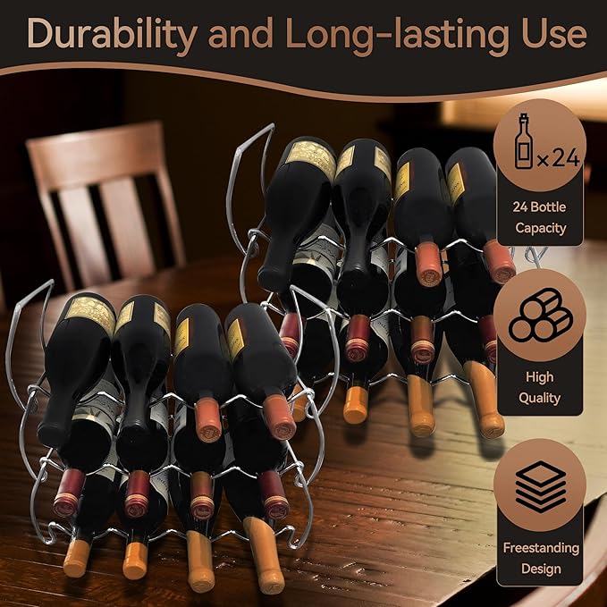 Lily's Home 12 Bottle Wine Rack Set of 2 - Countertop & Wall Mountable Metal Holder, Rust-Proof Steel for Kitchen Cabinet, Home Bar, Restaurant & Wine Cellar Storage, Modern Farmhouse Industrial Decor