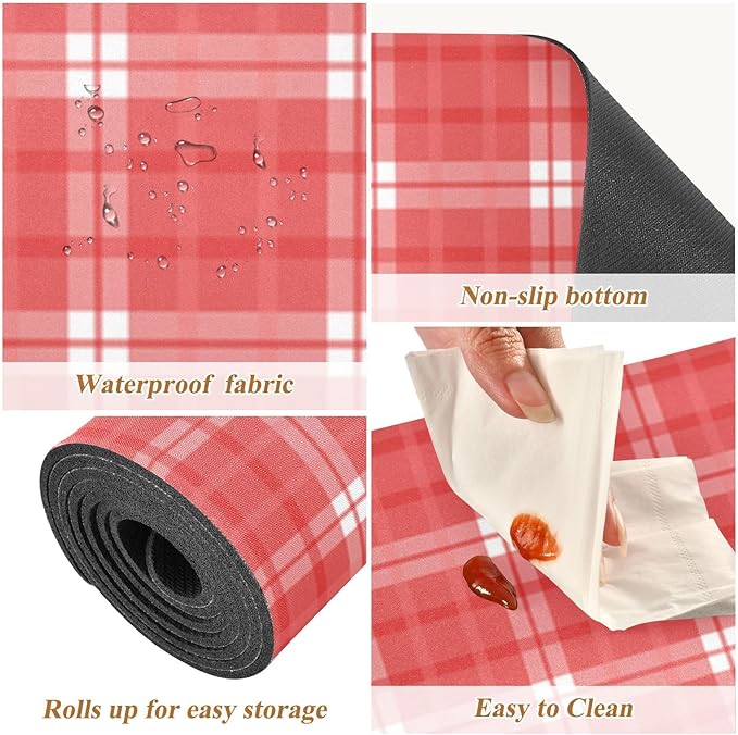 2 in 1 Table Runner Trivet for Hot Pots and Pans Heat Resistant Non Slip Waterproof 39 x 12 Inch Decorative Table Protector for Kitchen Countertop Checkered Red