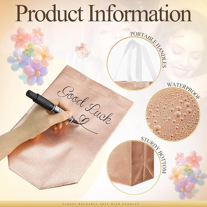 Eccliy Reusable Gift Bags Set Glossy Grocery Gift Tote Bag with Handle for Wedding, Bridal Shower, 4th of July, Summer Event(10 x 8 x 4.7 Inch,Gold,Silver,Rose Gold,80 Pcs)