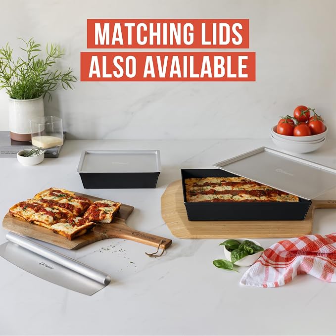 Chef Pomodoro Detroit Style Pizza Pan, 8x10in, Anodized Aluminum Deep Dish | Pre-Seasoned Nonstick Rectangular Bakeware, 2.5in Deep, Great for Casseroles, Focaccia & Deep Dish Desserts, Small Batch