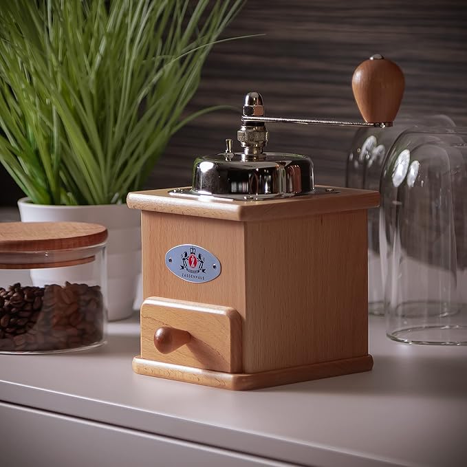 Zassenhaus Brasilia Coffee Mill, Beechwood Manual Coffee Bean Grinder, Traditional Hand Crank Coffee Mill,Natural/Chrome