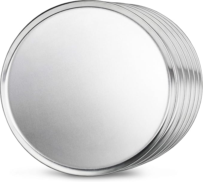 New Star Foodservice Restaurant-Grade Aluminum Pizza Pan, Baking Tray, Coupe Style, 16-Inch, Pack of 6