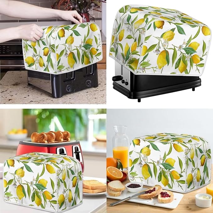 Fruit Theme Lemon Printed Appliance Covers Set Washable Kitchen Blender Dust Cover Bread Maker Toaster Cover 2 Slice Kitchen Accessories Size S