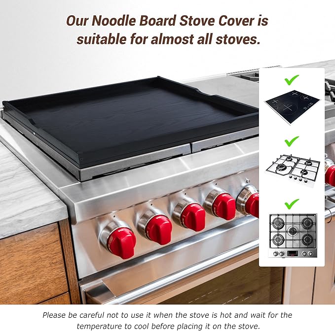 WOLKI Noodle Board Stove Covers for Gas Burners, 30"L x 22"W x 2.4"Th Heavyweight Stove Top Covers for Electric Stove, Buil-in Handles, RV Stove Cover, Wooden Serving Tray, Black