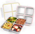 2 Pack Stainless Steel Snack Containers with Lids, Leakproof 4 Compartment Bento Lunch Boxes, Reusable Metal Meal Prep Food Storage Containers, Dishwasher Safe for Work, Travel, Picnic