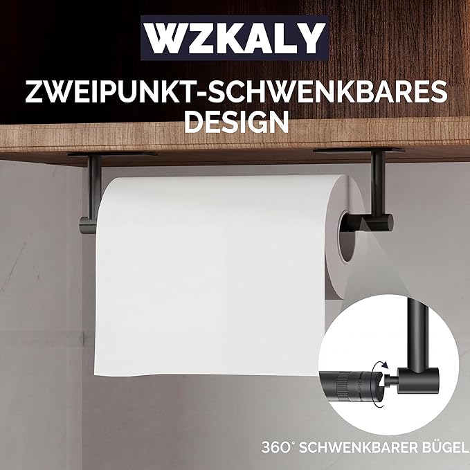 Paper Towel Holder Under Cabinet, Self Adhesive or Wall Mounted SUS304 Stainless Steel Paper Towel Holder for Kitchen, Bathroom, Farmhouse, Barbecue and Laundry (Matte Black)