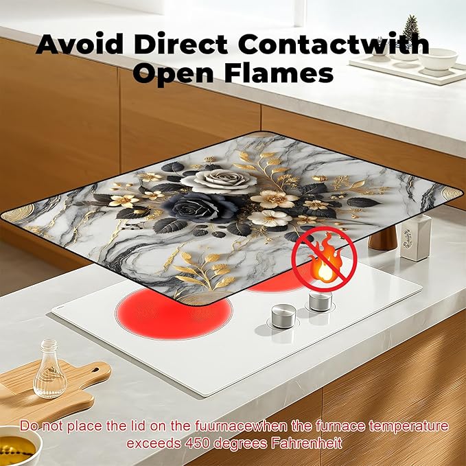 Heat-Resistant Glass Stove Top Cover with Anti-Slip Rubber Coating – 28.5x20.5 Inch Electric Stove Protector, Scratch-Resistant, Expands Counter Space, Stylish Kitchen Decor
