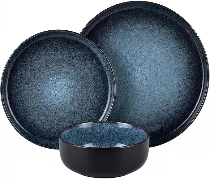 Plates and Bowls Sets,12 Pieces Round Porcelain Dinnerware Sets,Dishes, Plates, Dishware Sets,Chip Resistant Ceramic Dish Set Dining Dinner Ware Service for 4