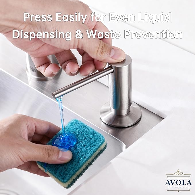 Avola Kitchen Sink Soap Dispenser, Solid Brass Pump with 47" Food-Grade Silicone Extension Tube & 17oz PET Bottle,in or Under Sink Installation, Brushed Nickel, Anti-Reflux Built in Soap Dispensers