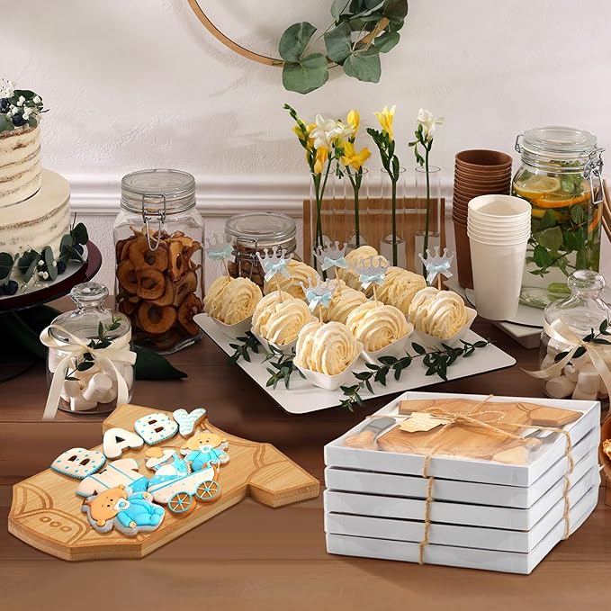 Ziliny 24 Set Baby Shower Gifts for Guest Prizes Clothing Shaped Mini Charcuterie Board Small Cheese Cutting Board Set with Knives Forks Baby Shower Party Favor Thank You Return Gifts (Bamboo Color)