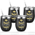Sliner 4-pack 2026 Graduation Glitter Tumblers, 12oz Stainless Steel Insulated Wine Cups with Lids, Straws & Brushes - Sparkling Travel Mug Set for School & College Graduate (4 Pack,Graduation Style)