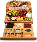 Extra Large 33.7x15.7 inch Charcuterie Boards Gift Set, 100% Bamboo Cheese Board and Knife Set, Cool Meat Cheese Platter Tray, House Warming Gifts New Home, Ideas for Women Mom, Carbonized Bamboo