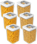 Oggi Airtight Clear Fluted Canister Set of 6 - Stackable Food Storage Containers with Lids, Vintage Modern Farmhouse Style, Kitchen Counter & Pantry Organization, Size - 6 x 64.25 fl oz / 1.6 Lt