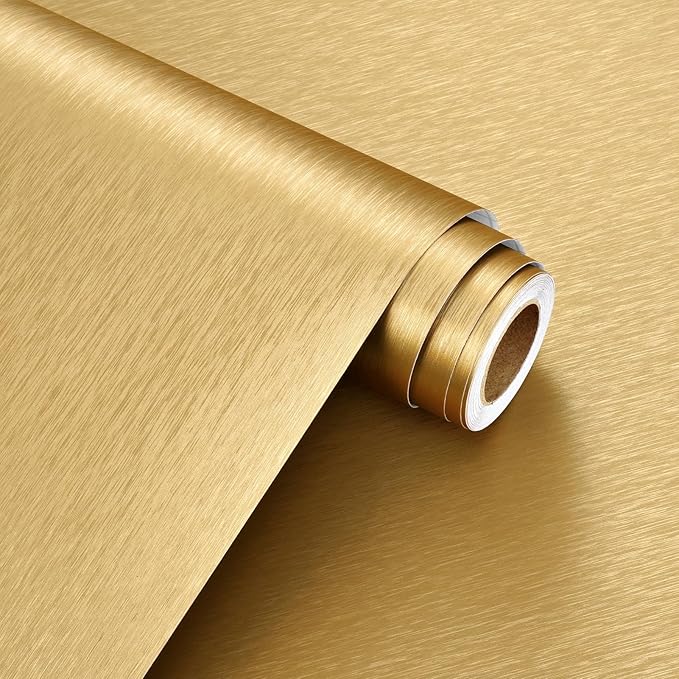 WESTICK Large Gold Peel and Stick Wallpaper Removable Golden Refrigerator Wrap Textured Gold Countertop Contact Paper Waterproof Stainless Steel Fridge Wraps Vinyl for Appliances Cabinets 24" x 394"