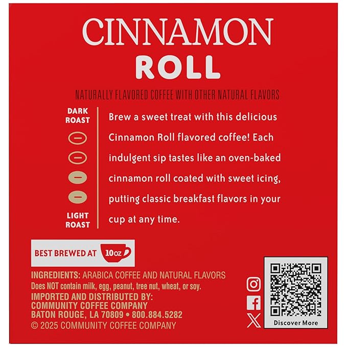 Community Coffee Cinnamon Roll Flavored 10 Count Keurig K-Cup Coffee Pods, Medium Roast, 10 Count (Pack of 1)
