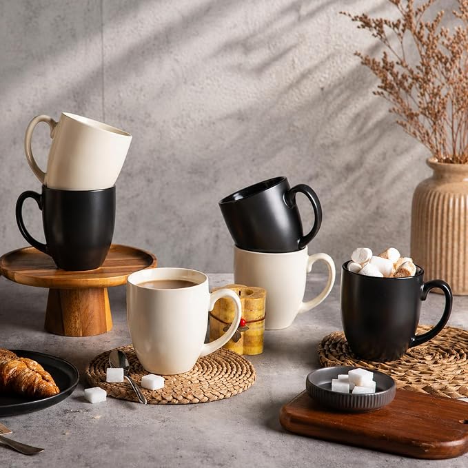 AmorArc 16oz Coffee Mugs Set of 6, Large Ceramic Coffee Mugs for Man, Woman, Dad, Mom, Modern Coffee Mugs Set with handle for Tea/Latte/Cappuccino/Cocoa. Dishwasher&Microwave Safe, Multi-Color