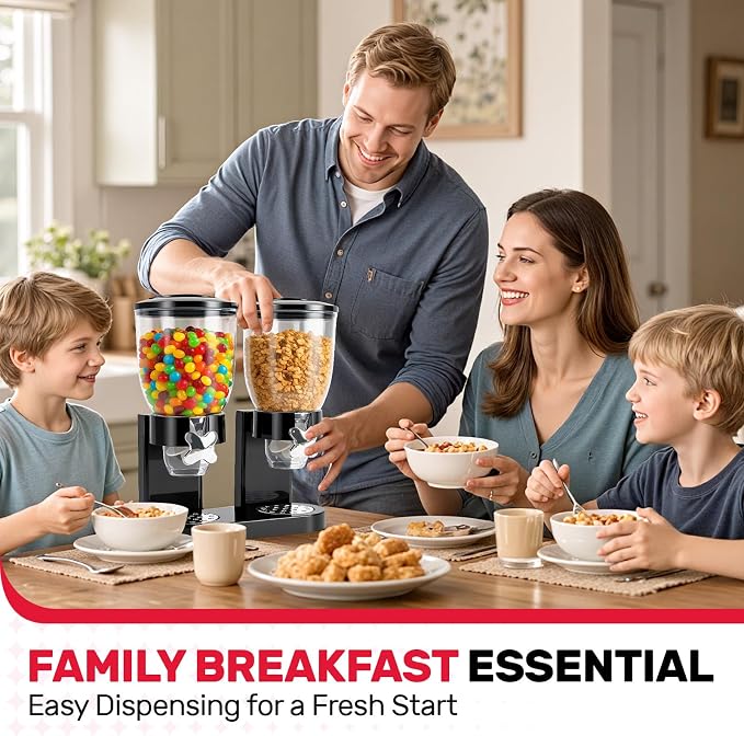Dual-Control Cereal Dispenser Countertop, 2 Pack 2L Cereal Containers Storage with Airtight Lids, Rotating Dispenser for Pantry, Cereal, Dry Food, Candy, Rice, Grains, Coffee Bean