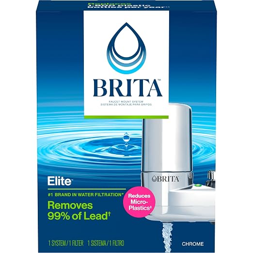 Brita Faucet Mount Water Filter System,Chrome,No-Wait Filtration,Easy Install,Multi-Use Tap Water Filter for Kitchens,Bathrooms & Small Spaces,(Pack of 4)