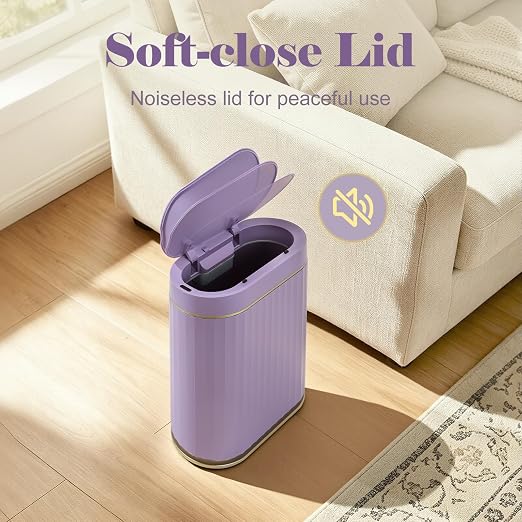 ELPHECO Bathroom Sensor Trash Can - 2 Gallon Automatic Garbage Can, IPX5 Waterproof Bathroom Trash Bin, Slim Garbage Can for Bathroom, Office, Bedroom, Living Room, Purple