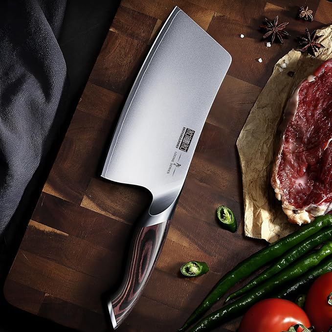 HOSHANHO Cleaver Knife 7 Inch, Ultra Sharp Japanese High Carbon Steel Vegetable Meat Cleaver, Multifunction Chopper Butcher Knife for Home Kitchen and Restaurant