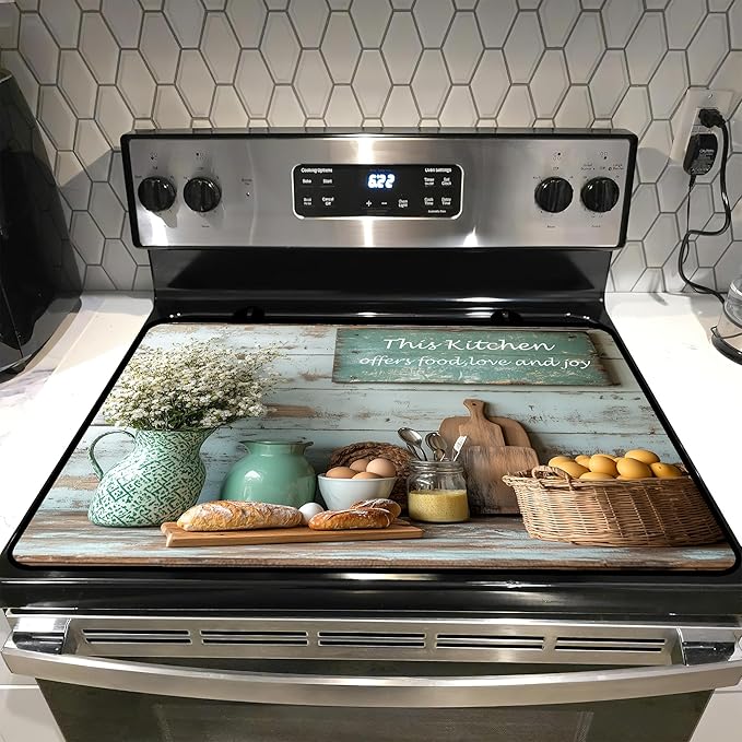 Glass Stove top Cover 28"x 20", Stove Top Covers for Electric Stove, Flat Range Mat for Glass Cooktop, Kitchen Heat-Resistant Protector Non-Slip Drying Mat (This Kitchen)